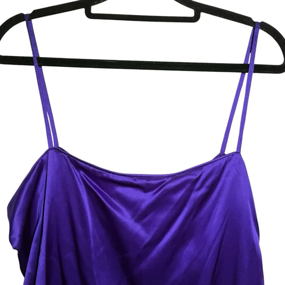 Vintage Christian Dior Deadstock 80s Royal Purple Silk Satin Button Back Cami 14